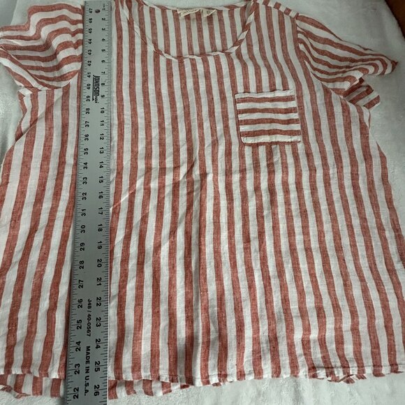 Christian Siriano Womens Red White Striped 100% Linen Top XL Short Sleeve Casual - Picture 7 of 7